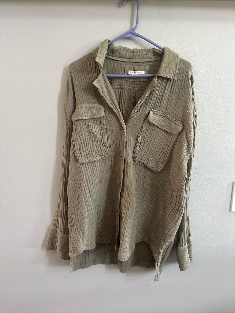 We The Free muted olive button-up gauze shirt